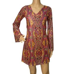 Psychedelic Retro Sequin Mini 1960s Disco Dolly Costume 1970s  Sz Small